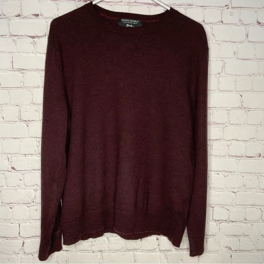 BANANA REPUBLIC Baruffa Mens Sweater Italian Merino Wool Burgundy‎ Pullover XL